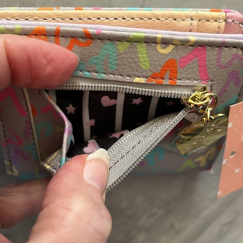 Betsey Johnson  LBMONEY  GREY MULTI  Luv Betsey Wallet   Multi bright colors NWT